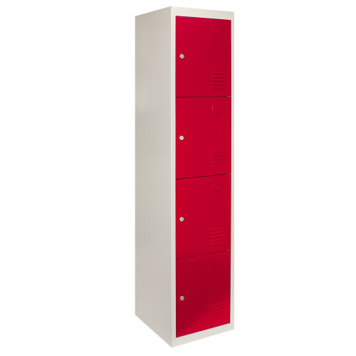 MonsterShop Metal Lockers 4 Doors Steel Flatpack Storage Lockable Gym School Red – 45cm D