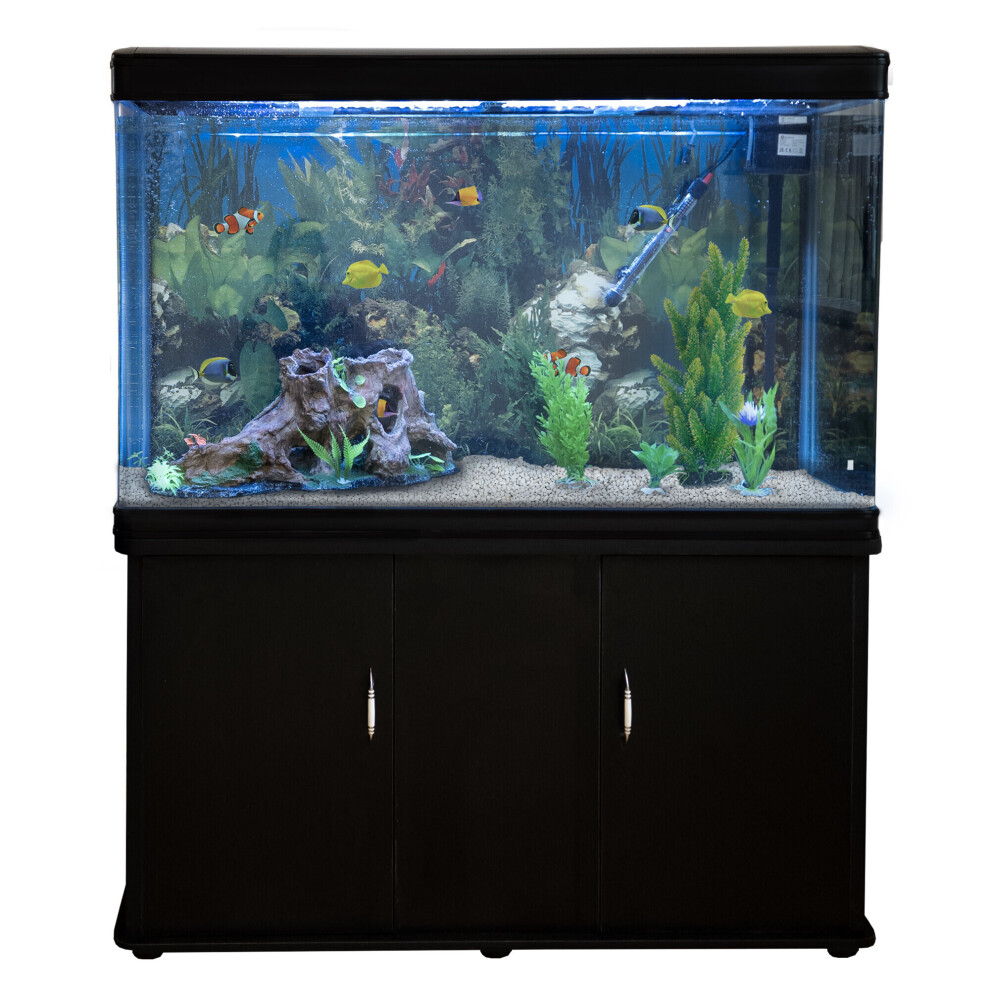 Fish Tank Aquarium Black Cabinet Complete Set Up Tropical Marine 300 Litre 4ft