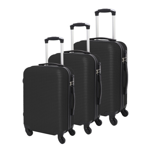 (Black) 3pcs Suitcase ABS hard shell 4-wheeled trolley lightweight luggage