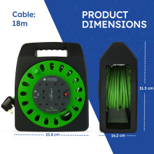 Desiretech 18M Heavy Duty Portable Cable Reel Extension 4 Sockets, Green