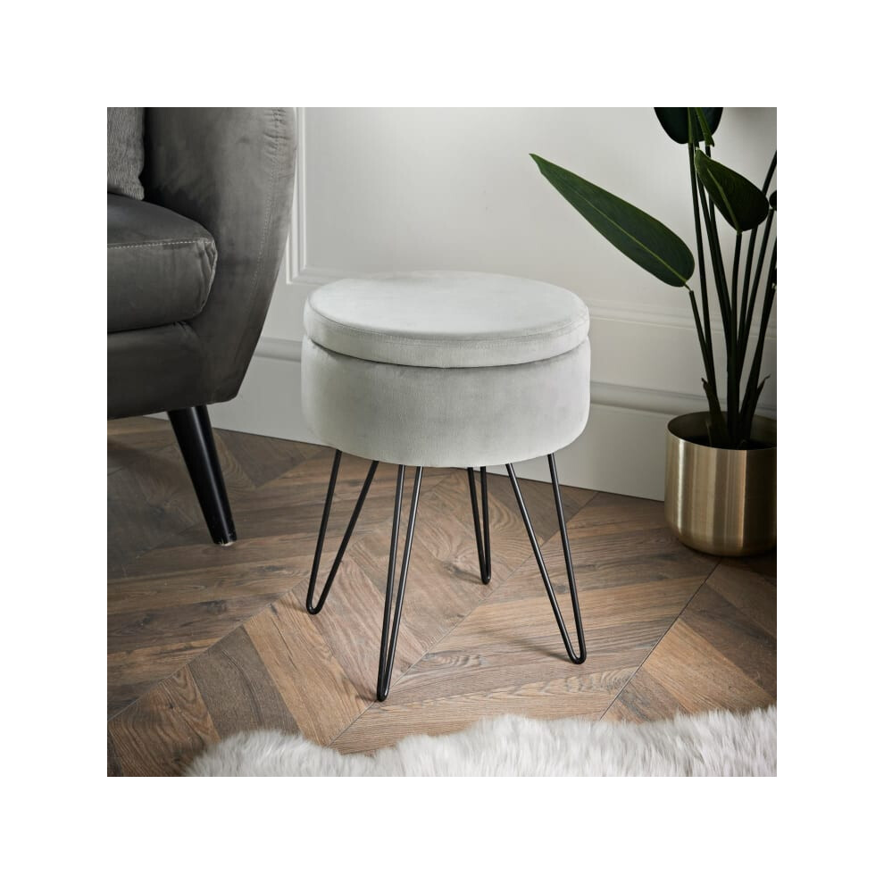 Velvet Storage Footstool for popping your feet up &getting cosy-Grey