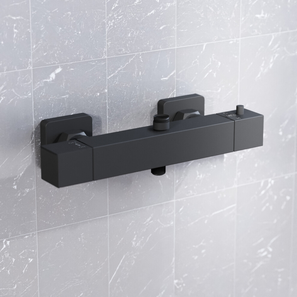 Nes Home Square Matte Black Thermostatic Shower Bar Valve Double Outlet