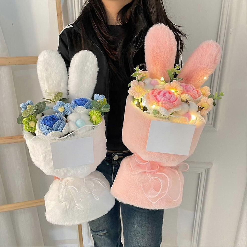 Crochet Flower Bouquet Plush Rabbit Ear Graduation Flower Bouquet Doll