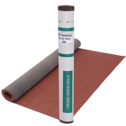 (Red, 5m x 1m) Heavy-Duty Mineral Shed Roofing Felt With Nails