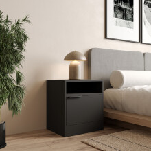 (Black, 1) 1-Door Bedside Table Cabinet Nightstand Storage Shelf Unit Bedroom Furniture