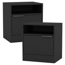 (Black, 2) 1-Door Bedside Table Cabinet Nightstand Storage Shelf Unit Bedroom Furniture
