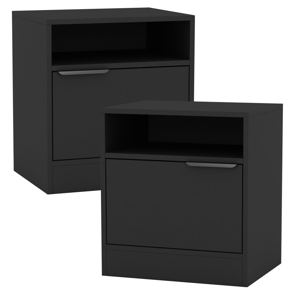 (Black, 2) 1-Door Bedside Table Cabinet Nightstand Storage Shelf Unit Bedroom Furniture