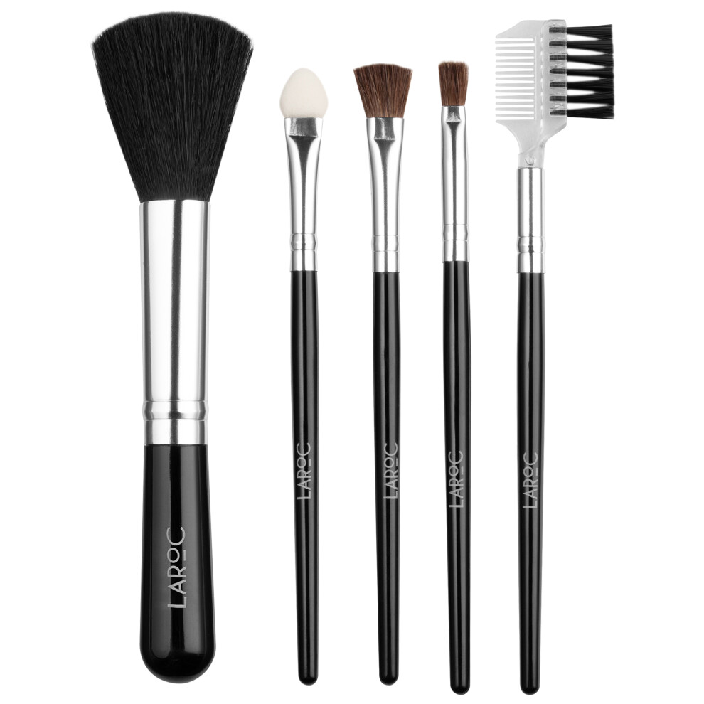 LaRoc 5pc Pro Makeup Brush Set - Synthetic Hair, No-Shedding, Includes Powder/Blusher, Brow, Eyeshadow Brush & Sponge, Lip Brush - AFRA-HB-MUP-0013