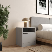 (Grey, 1) 1-Door Bedside Table Cabinet Nightstand Storage Shelf Unit Bedroom Furniture