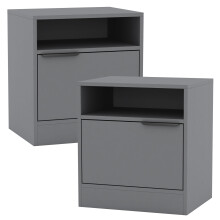 (Grey, 2) 1-Door Bedside Table Cabinet Nightstand Storage Shelf Unit Bedroom Furniture