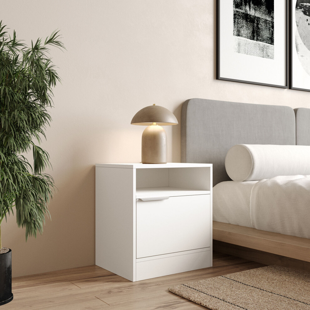(White, 1) 1-Door Bedside Table Cabinet Nightstand Storage Shelf Unit Bedroom Furniture
