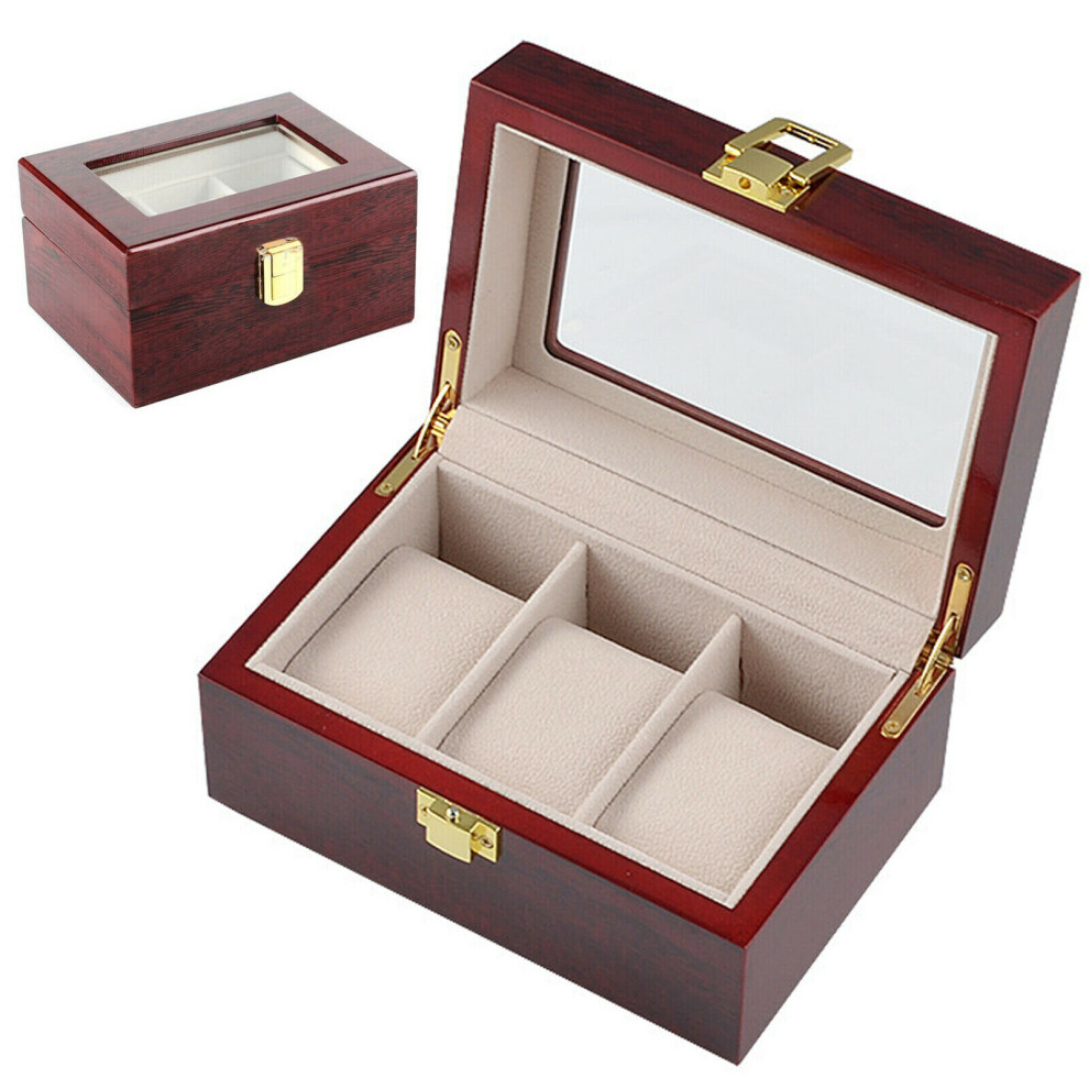Nouveau Coffret PréSentoir à Montres En Cuir, 3 Compartiments, Verre Transparent, Rangement Bijoux-image