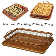 2 Pcs Copper Crisper Non-Stick Oven Mesh Baking Tray Chips Crisp