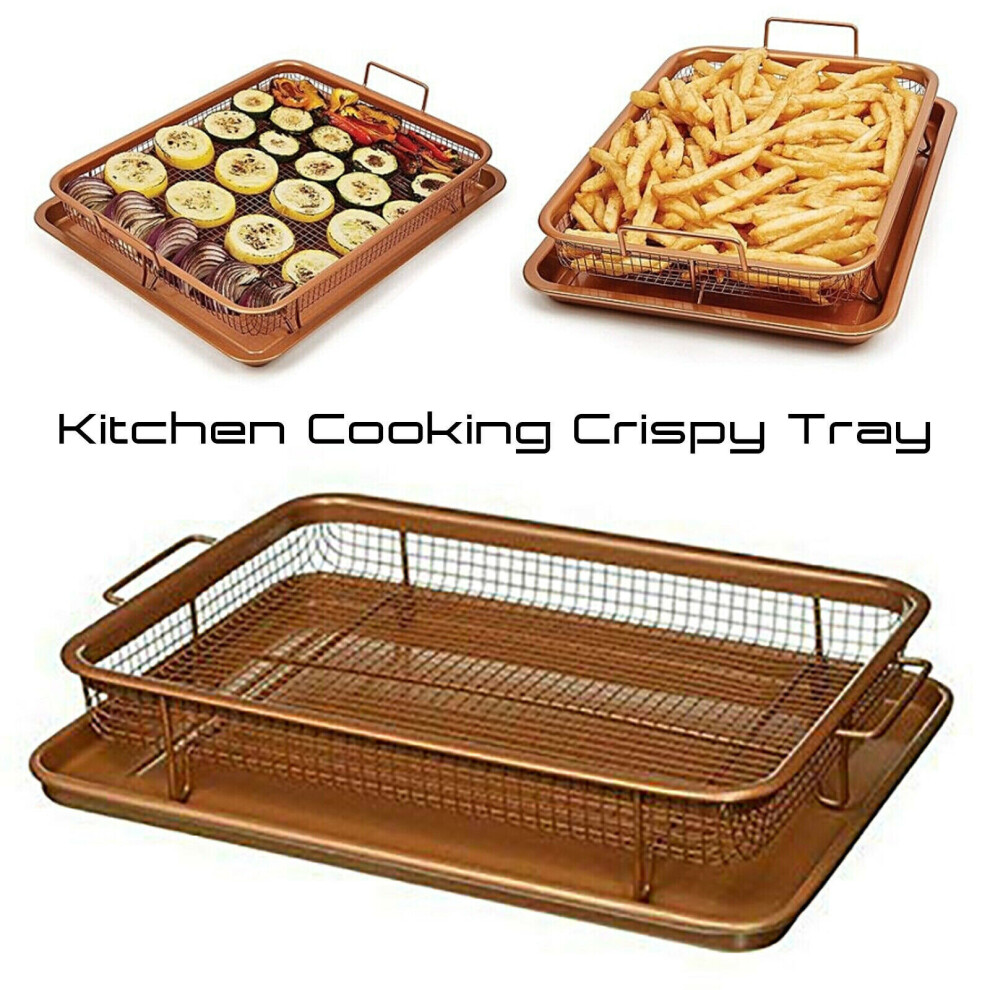 Ezi-Tech 2 Pcs Copper Crisper Non-Stick Oven Mesh Baking Tray Chips Crisp