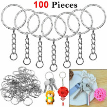 100X Schlüsselanhänger Rohlinge Ton Schlüsselketten Schlüssel Split Ringe mit 4 Link Kette