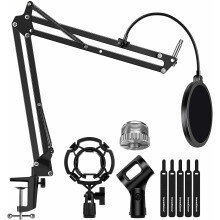 Microphone Stand Set with Shock Mount,Mic Clip Holder,Pop Filter Adapter
