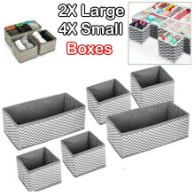 Organiseur en toile à 6 compartiments pour tiroirs et penderie – rangement chaussettes, sous-vêtements et accessoires (gris à zigzag blanc)