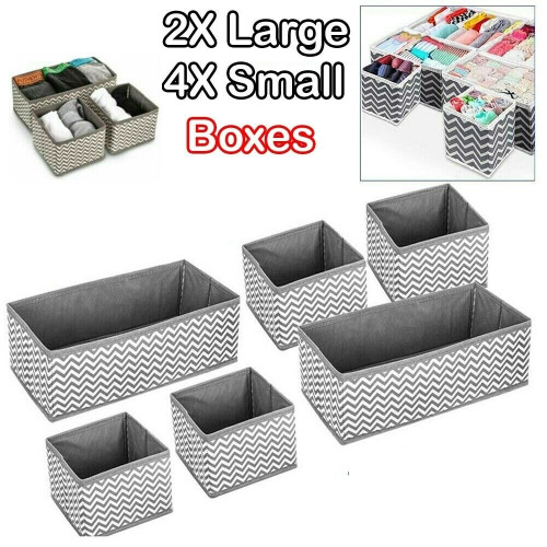 6 Section Canvas Storage Wardrobe Organiser Drawer Socks Box Divide