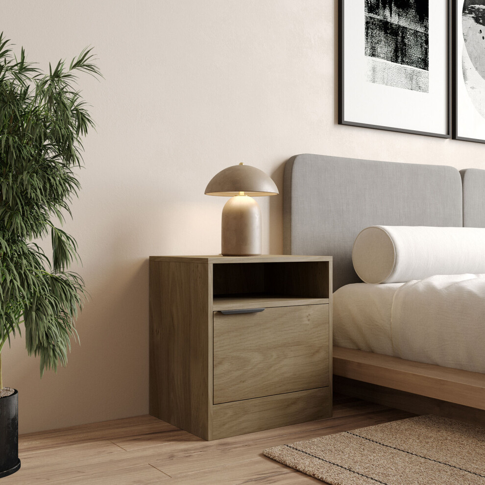 (Oak, 1) 1-Door Bedside Table Cabinet Nightstand Storage Shelf Unit Bedroom Furniture