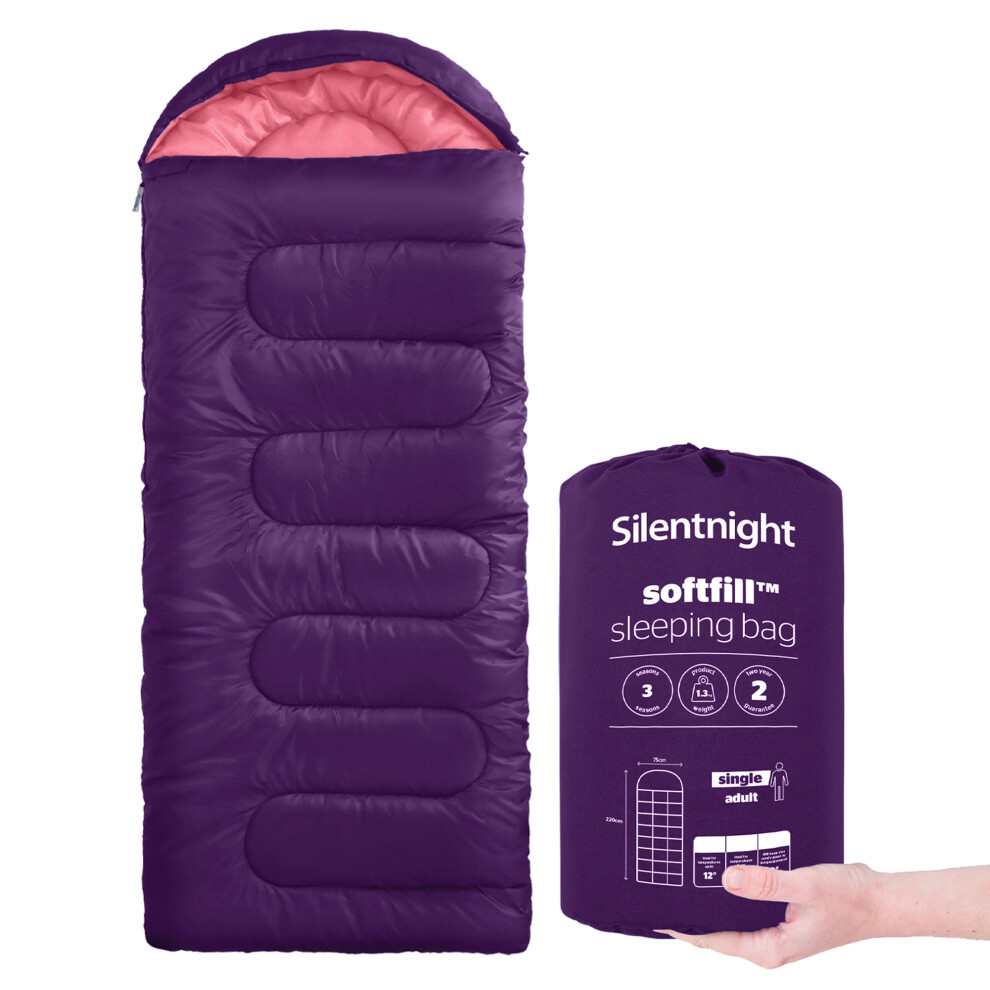 Silentnight (Purple) Camping Adult Sleeping Bag, 3 Seasons