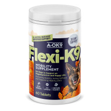 A-OK9 Flexi-K9 Hip and Joint Supplements for Dogs - 60 Tablets - Aids Stiff Joints - Supports Mobility Issues - With Glucosamine & Tumeric - For All