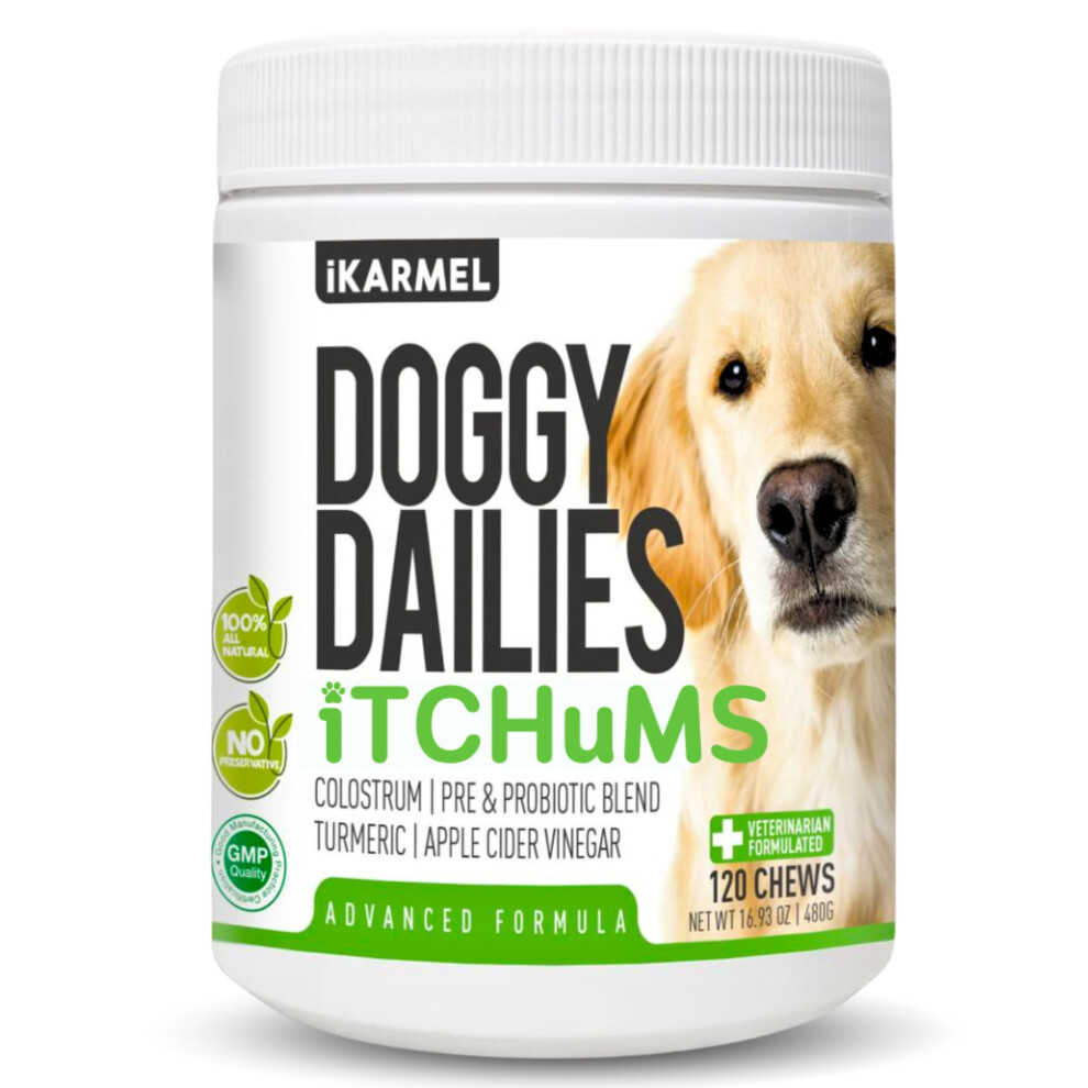 Doggy Dailies iTCHuMS | Itchy Dog Skin Relief | Probiotcs Dogs Allergy Itch Treats Anti Scratching Paws Ears Eyes Immunity Support Coat, Gut & Immune