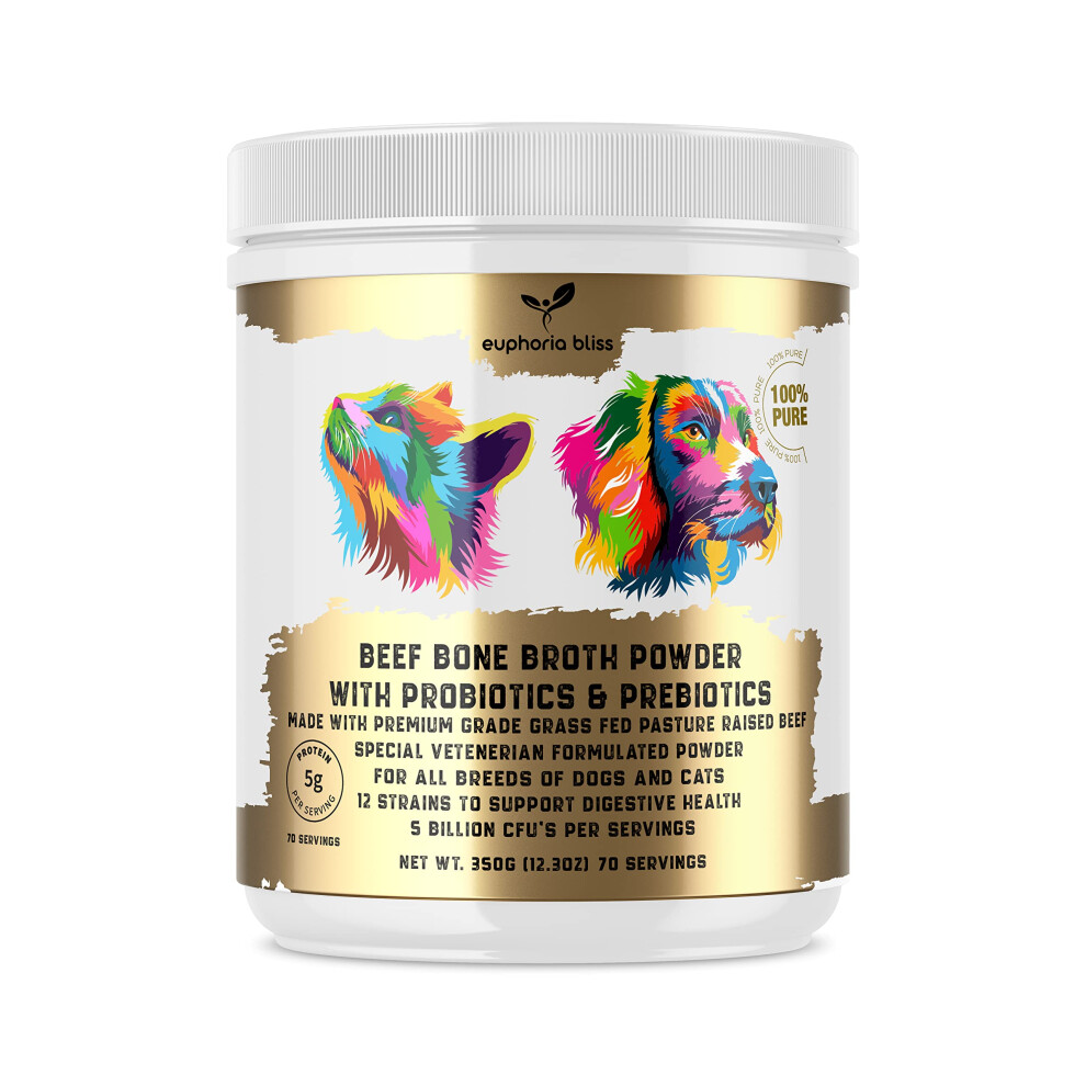 Beef Bone Broth Probiotic & Prebiotic | For Dogs & Cats with Sensitive Digestion | Gut Health, Hip & Joint, All Ages & Breeds | High in Type II
