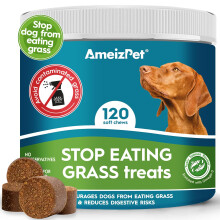 AmeizPet Grass Eating Deterrent For Dog, Stop Dog From Eating Grass, Natural Dog Deterrent Outdoor Dog Supplies, Digestive Enzymes, 120 Soft Dog
