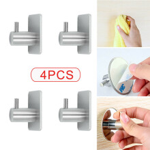 Self Adhesive Hooks Stainless Steel Strong Sticky Stick on Wall 4PCs