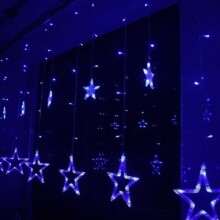 (Blue) Christmas Decoration Curtain Lights String 12 Star Xmas Party Wedding Plug in
