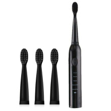 (Black) Adults Kids Electric USB Toothbrush Rechargeable 4 Heads Cleaning Sensitive