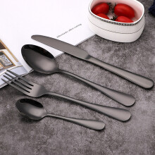 (Black) 32pcs Cutlery Sets Fork for Dining