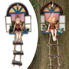 Fairy House Ladder Hanging Ornament Garden Tree Sitting Statues Yard Home Decor