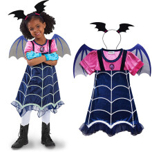 (8-9 Years) Halloween Kids Girls Vampirina Cosplay Costume Vampire Dress + Bat Wings + Headwear Fancy Party Show Outfits