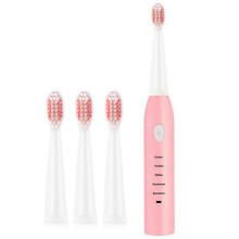 (Pink) Adults Kids Electric USB Toothbrush Rechargeable 4 Heads Cleaning Sensitive