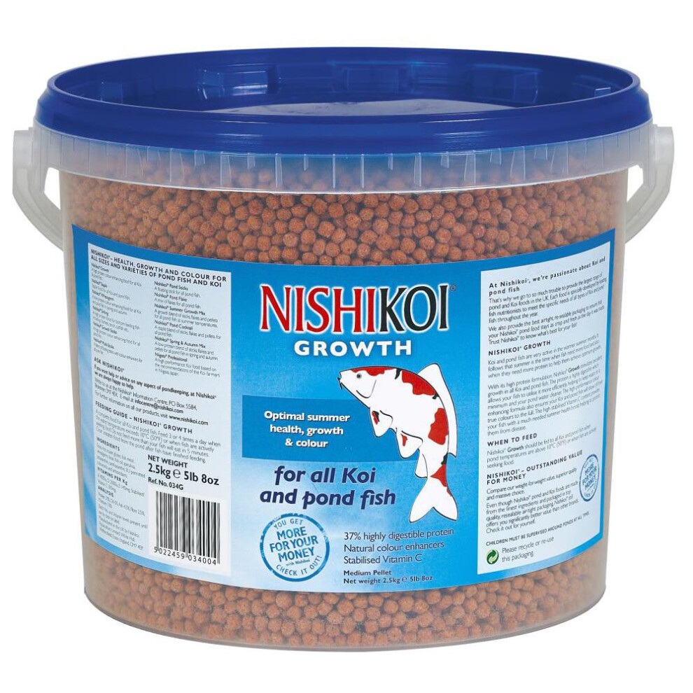Nishikoi Growth Complete Food For Koi And Pond Fish - Medium Pellets - 2.5Kg