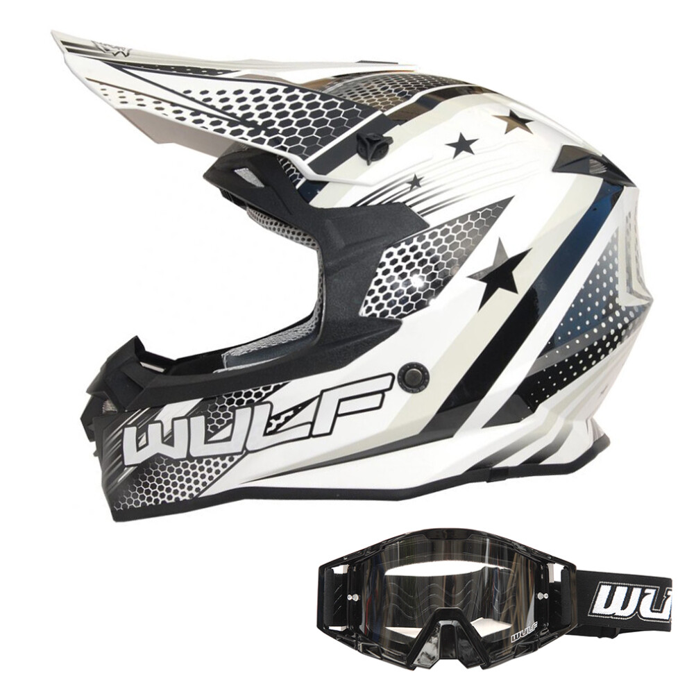 (White, XL) Wulfsport Iconic Adult Helmet + Tech Goggles Off Road Helmet Motocross ATV Crash-image-OPC-PFXKWCN-NEW