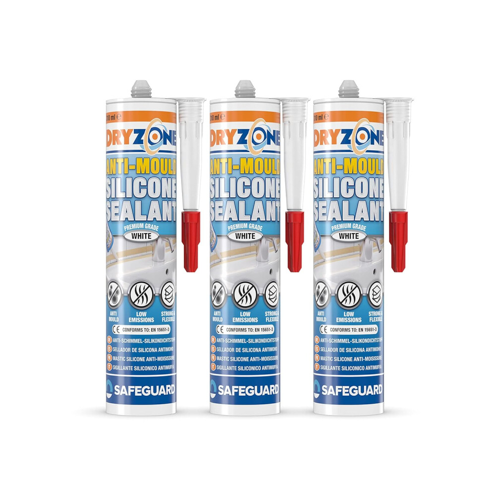 Dryzone Silicone Sealant White Anti-Mould 310Ml X 3 Pack 5060132765906