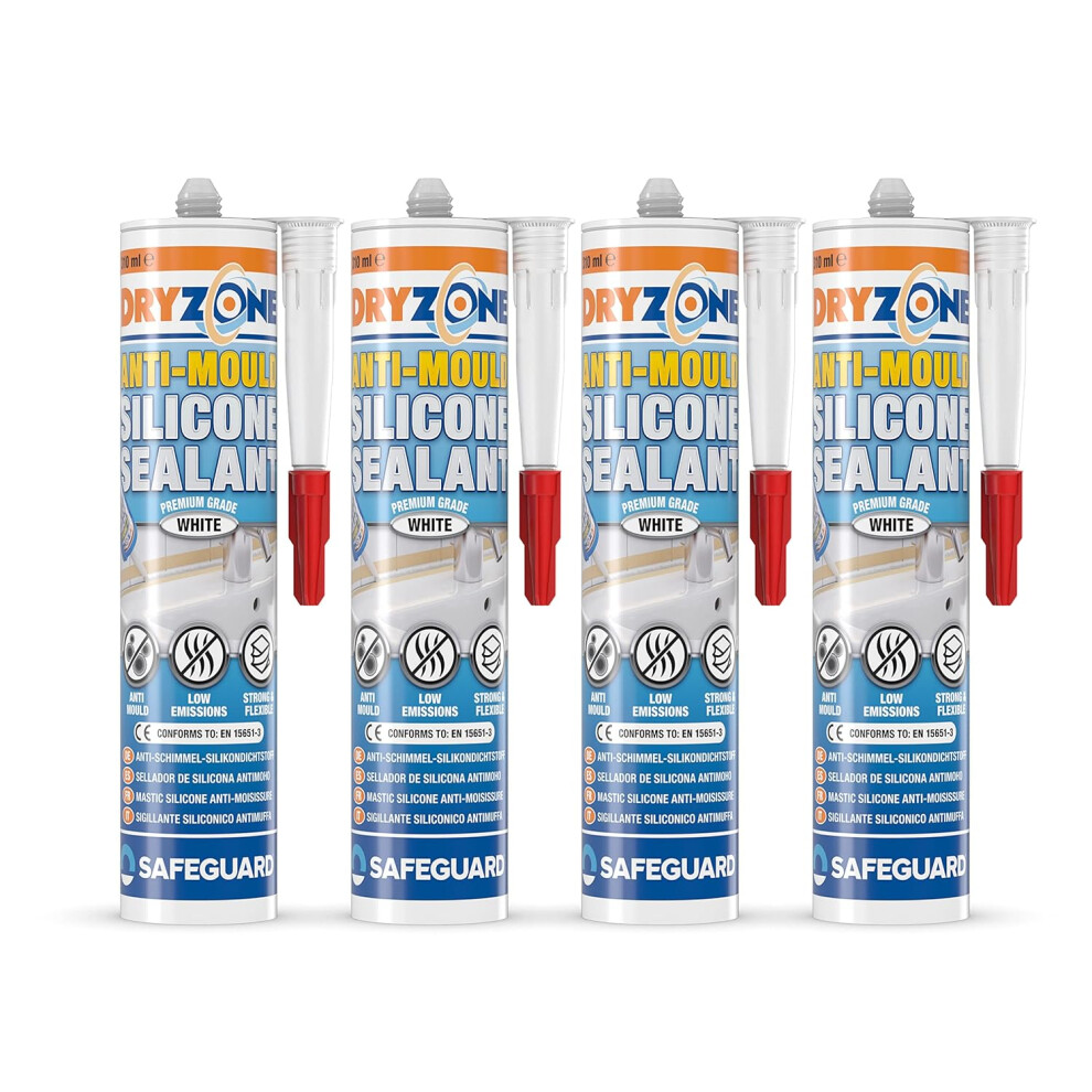 Dryzone Silicone Sealant White Anti-Mould 310Ml X 4 Pack 5060132765913