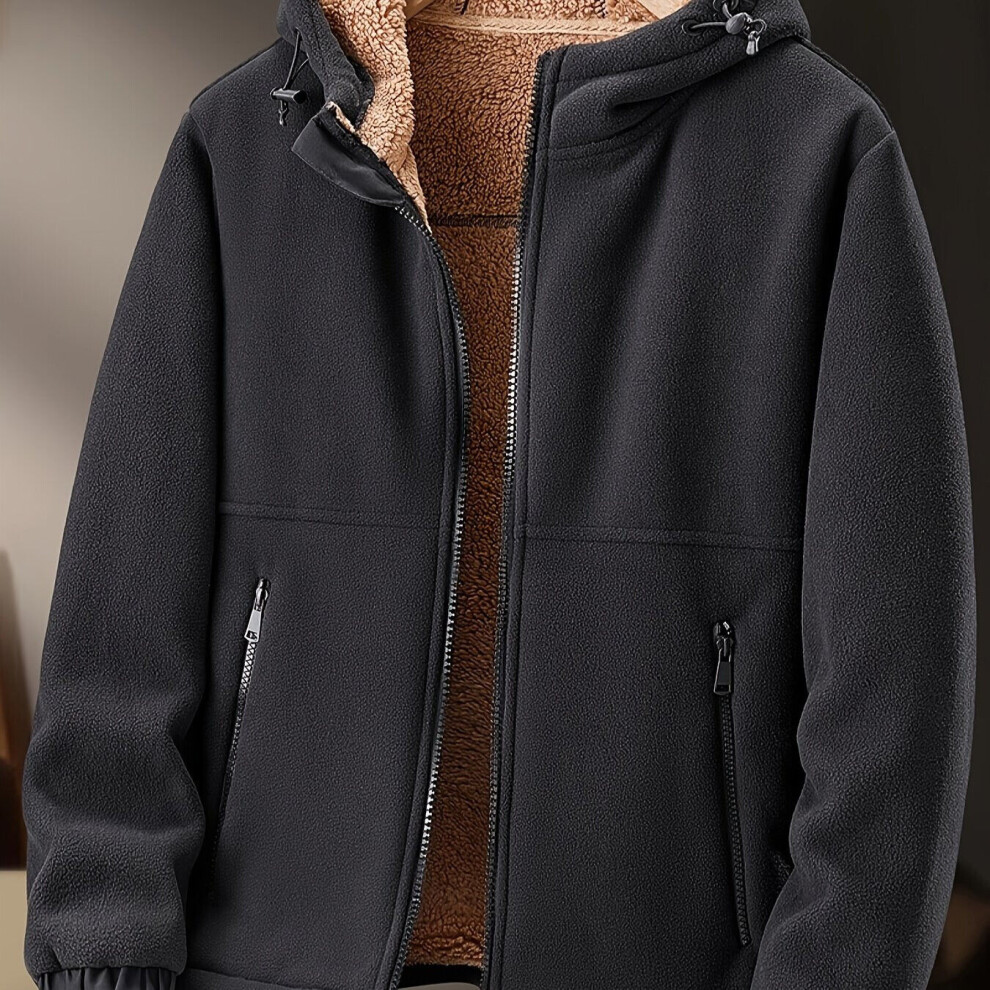 Sweat Veste à Capuche Manches Doublée en Polaire pour Homme Zippée Décontractée-Noir-S(46)