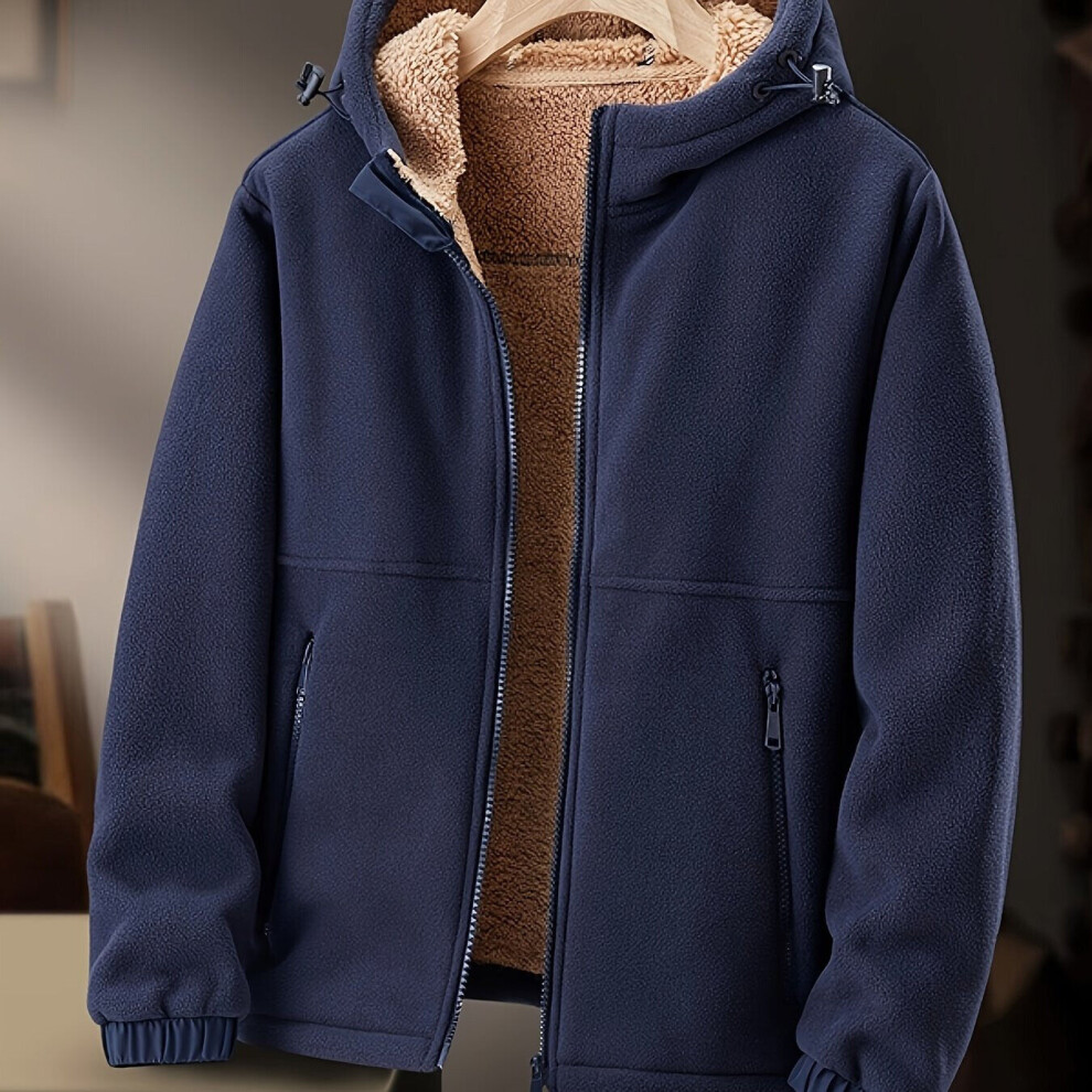 Sweat Veste à Capuche Manches Doublée en Polaire pour Homme Zippée Décontractée-Bleu marine-M(48)