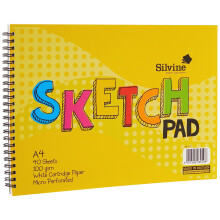 Silvine A4 Wirebound Sketch Pad - 40 sheets of 100gsm Smooth White Cartridge Paper (210 x 297mm), 407