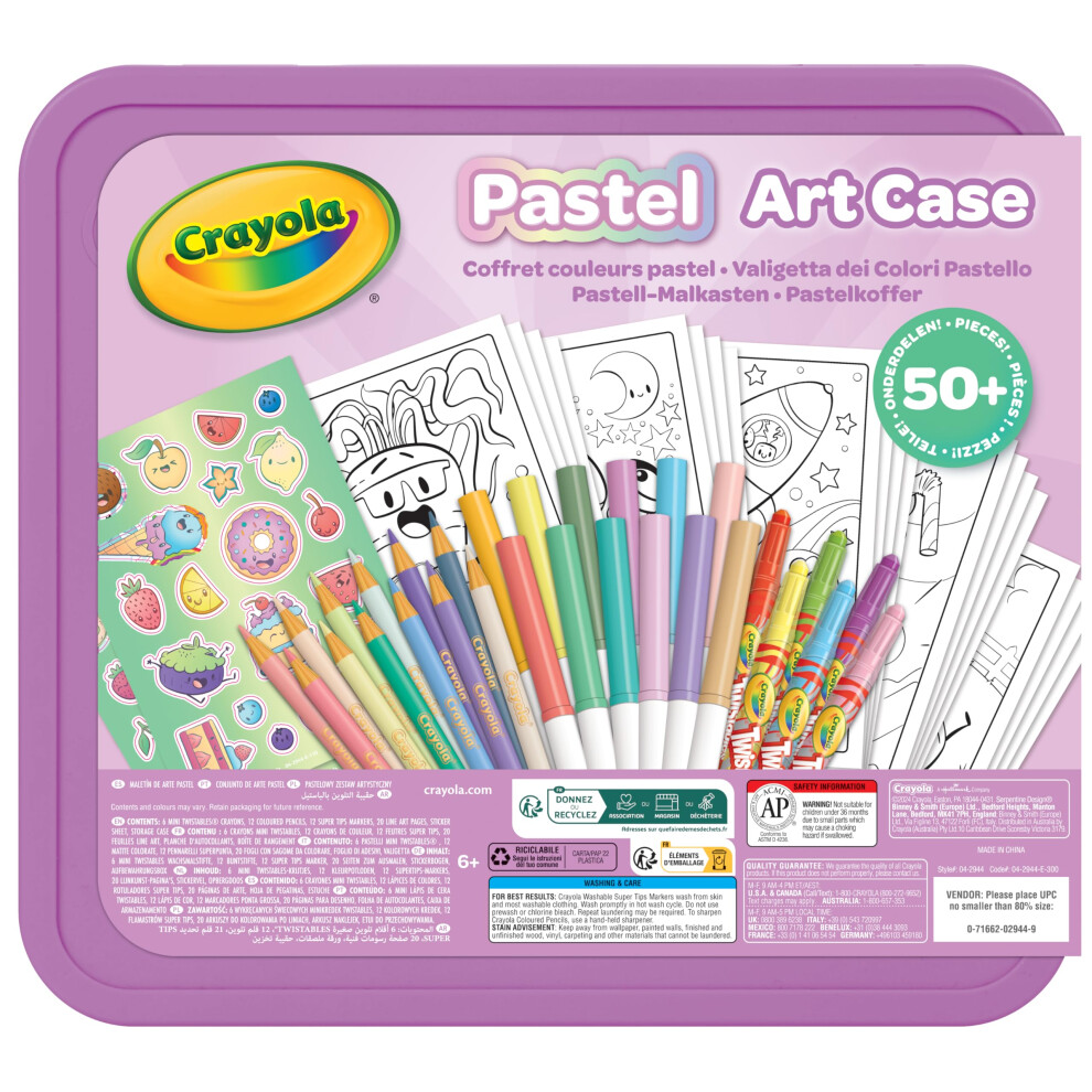 CRAYOLA Pastel Art Case - 50+ Pieces Of Pastel Colouring Fun! | Includes Crayons, Markers, Pencils, Stickers & Paper | Ideal For Kids Ages