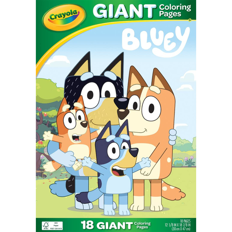 CRAYOLA Giant Colouring Book - Bluey | 18 Pages Of Bluey Colouring Fun | Includes 100 Stickers | Ideal For Kids Aged 3+