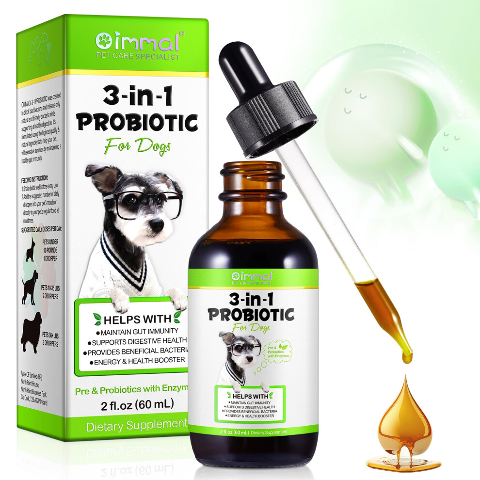 60ml 3-In-1 Probiotic Drops For Dogs - Maintain Gut Immunity, Supports Digestive Health, Provides Beneficial Bacteria - Digestive Enzymes, Prebiotics