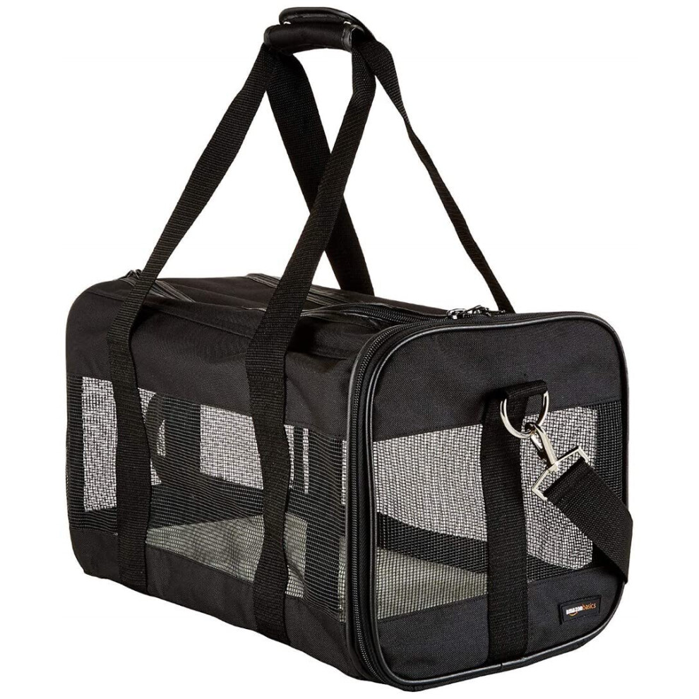 Amazon Basics Dog And Cat Carrier, Soft Sided Pet Travel Carrier For Cat And Dog, Black, Medium, 42 Cm L X 24 Cm W X 25 Cm H