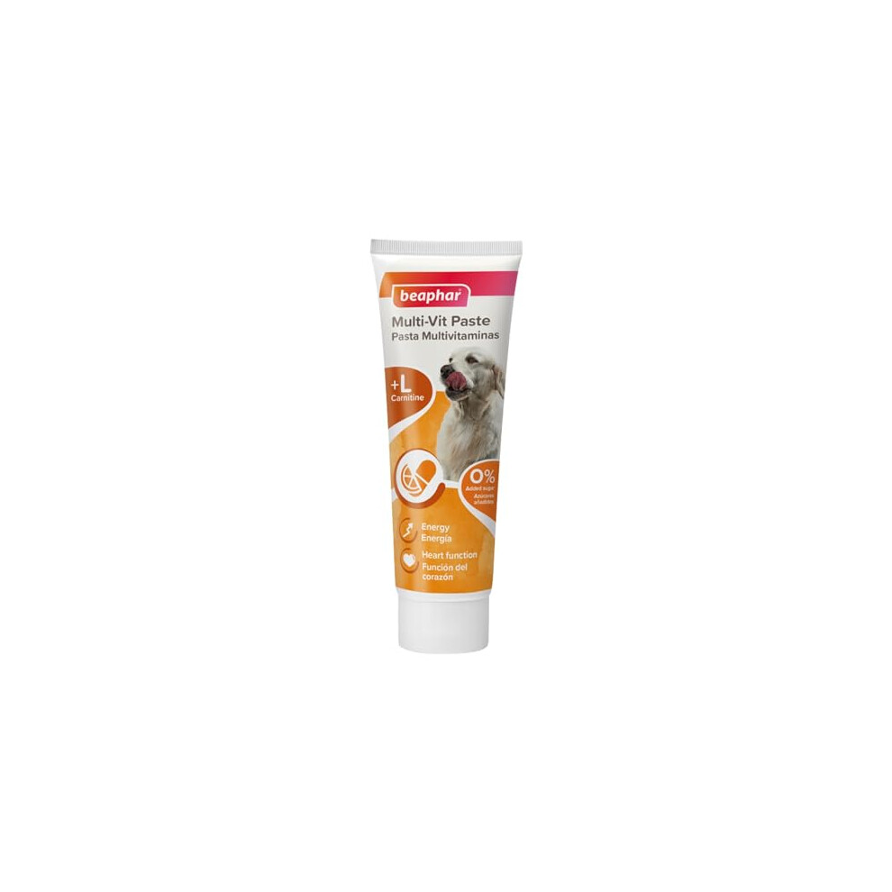 Beaphar | Multi-Vitamin Paste for Dogs | Prebiotic Paste Aids Digestion | Promotes Glossy Coat & Vitality | Healthy Tasty Treat | 100g Tube