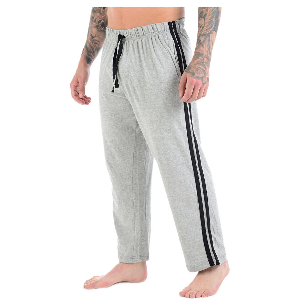 (Grey (Pack of 1), L) Mens Lounge Wear Pants Trousers Pyjamas Jersey Nightwear Striped Bottoms Joggers Pack of 1 & 2