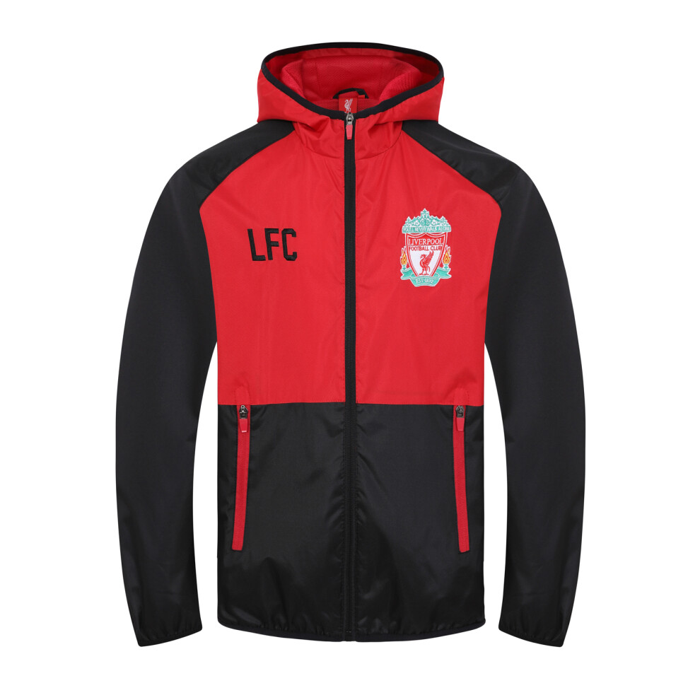 (Black Red, XL) Liverpool FC Mens Jacket Shower Windbreaker OFFICIAL Football Gift