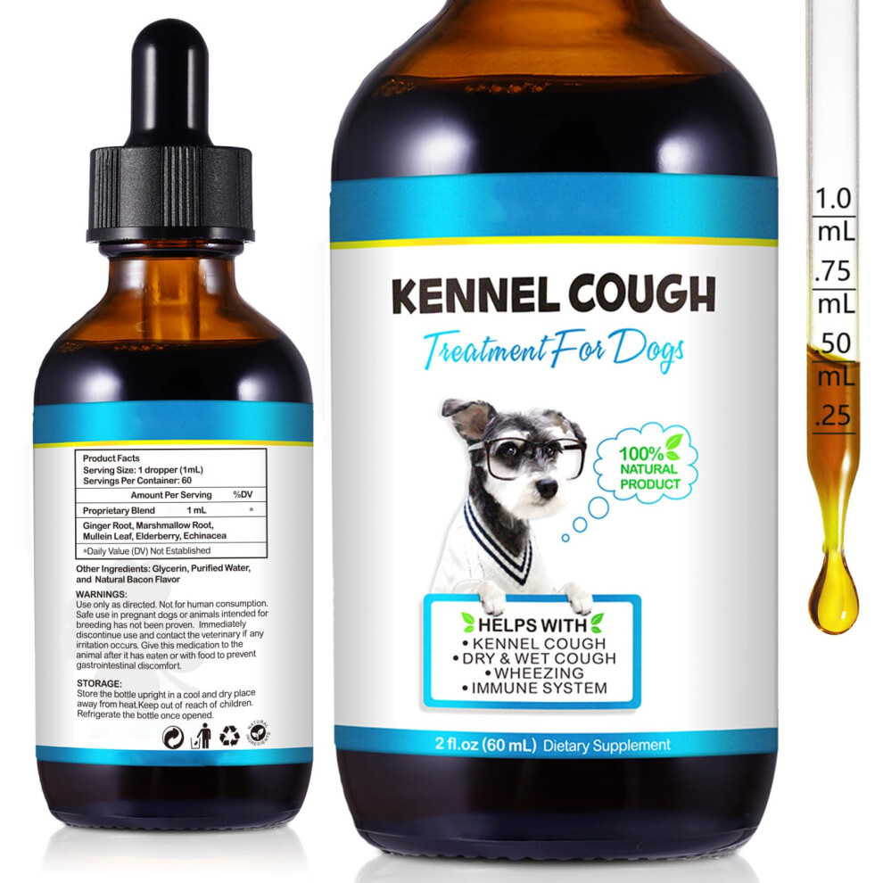 Kennel Cough Treatment for Dogs, 100% Natural Liquid Drops Remedy, Dog Cough Relief Supplements, Dry & Wet Cough Relief, Allergy Relief Immune